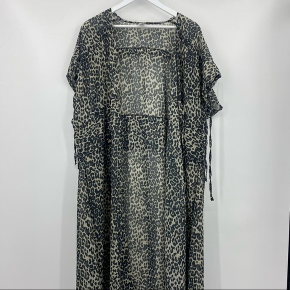 Chiffon Sheer Long Kimono Cardigan Cover Up Cheetah, Dusty Rose,Creamy Ivory - Picture 3 of 8